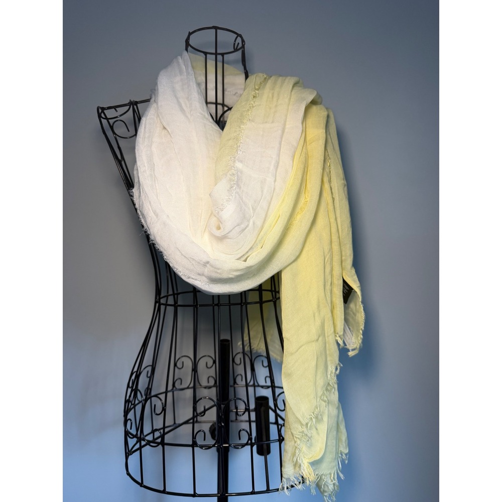 Avenue 9 Ombre Scarf White Yellow Frayed Fringe Lightweight Gauze Wrap New
